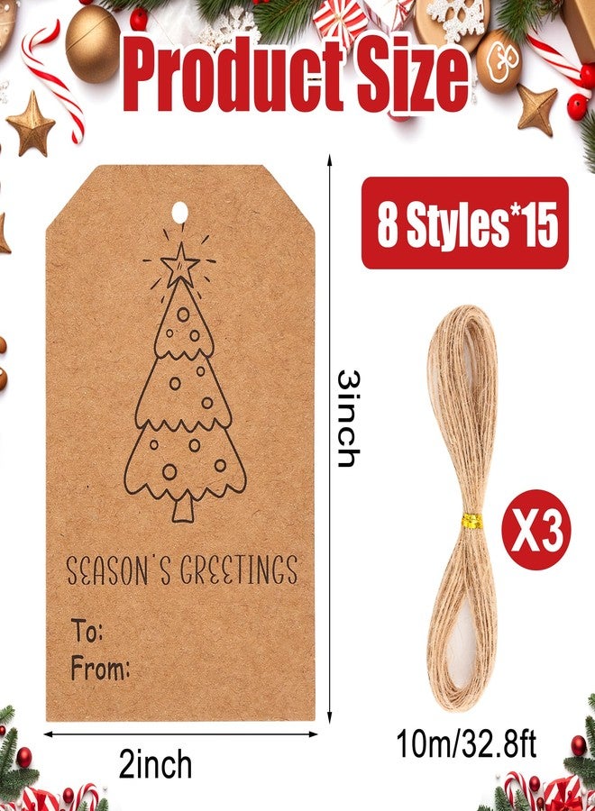 Fairooth 120 Pcs Christmas Gift Tags with String 3" x 2" Christmas Kraft Paper Name Tags Doodle Xmas Brown Kraft Paper Gift Labels for Xmas Holiday Presents DIY Gifts Wrapping Decorations - Image 2